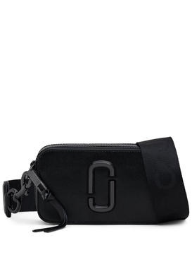 'The Snapshot' Black Shoulder Bag with Metal Logo at the Front in Leather Woman