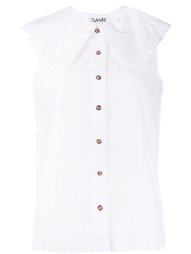 Cotton Sleeveless Shirt With Oversized Collar