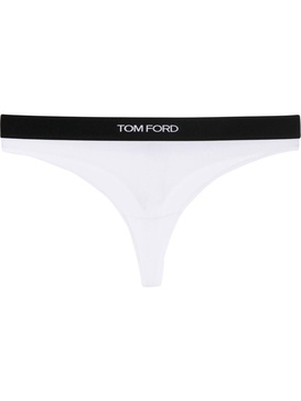 Signature White Thong With Branded Waistband In Stretch Modal Woman