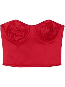 Red Satin Balconette Top with Faux-Rose Detailing