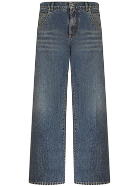 wide-leg cropped cotton jeans 