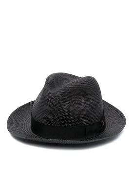 Jet-black straw curved-brim hat