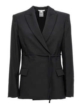 Double breast drawstring blazer jacket