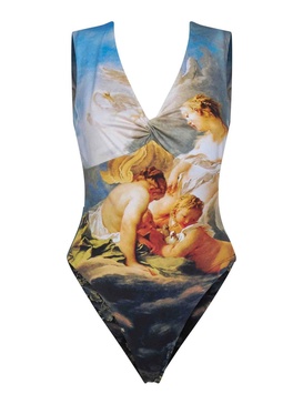 Renaissance-Inspired Print One-Piece Swimsuit