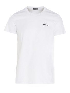 Balmain Cotton T-Shirt With Black Front Logo Print