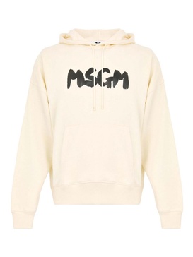 White Cotton Hoodie With Logo Print