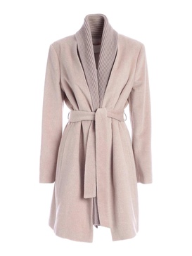 Knitted detail coat in beige