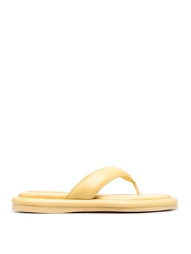 Leather puffy flat thong slippers