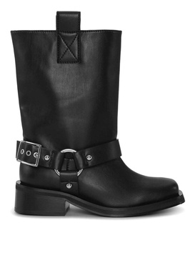 Leather tubular biker boots