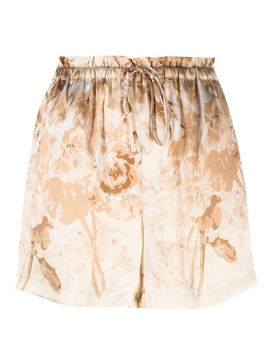 Printed drawstring silk shorts