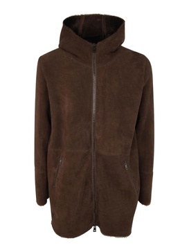 Sheepskin long coat with hood