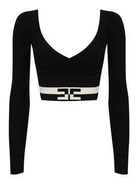 Cropped Top In Viscose With Logo Bands