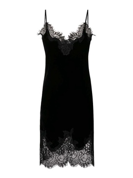 Lace-trim velvet slip dress