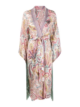 Embroidered silk long kimono