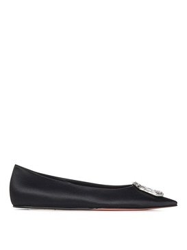 Camelia Flat Black Silk Satin Ballet Flats