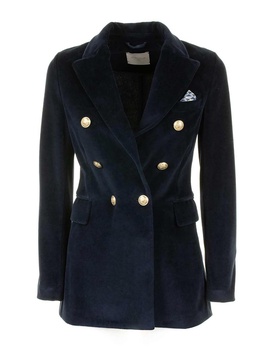 Double-breasted womens blue velvet jacket