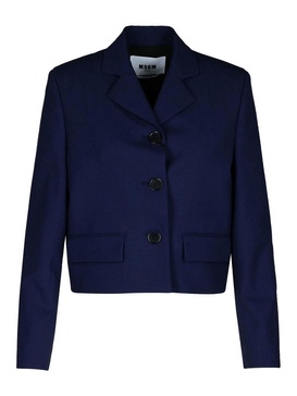 Navy Virgin Wool Crop Blazer