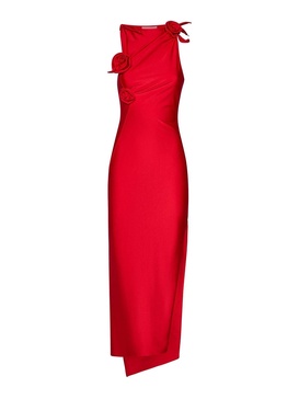 Bright Red Stretch Jersey Flower Asymmetrical