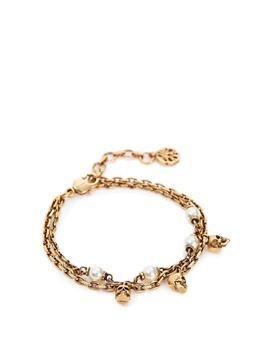 Pearl skull double-chain bracelet