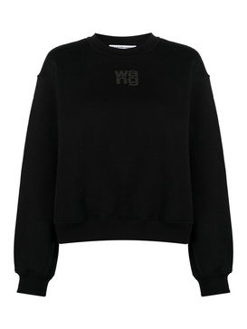 Black Cotton Logo Print Sweater