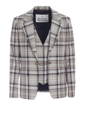 Checked jacket with inner vest in grey