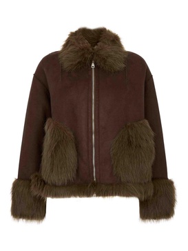 Brown Jacket With Zip And Fur