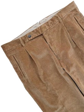 Corduroy Pleated Chino Pants In Khaki