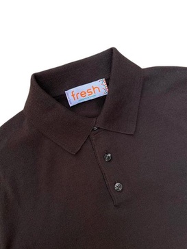 Extra Fine Crepe Cotton Knitted Polo In Brown