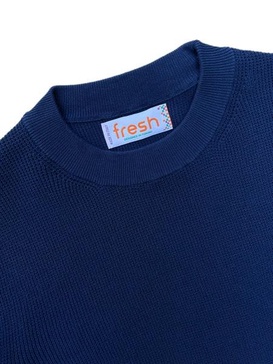 Crepe Cotton Crewneck Sweater In Navy