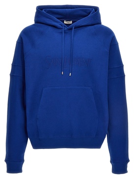 Logo Embroidery Hoodie Sweatshirt Blue