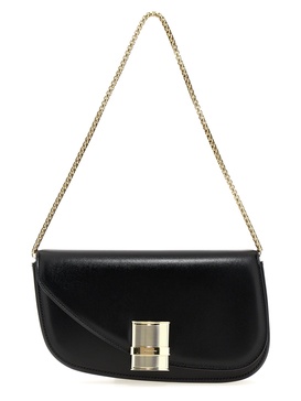 'Fiamma S' Black Shoulder Bag with Logo Detail in Smooth Leather Woman