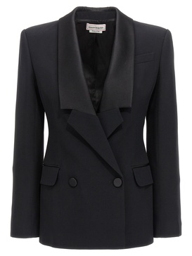 Alexander Mcqueen Double Breasted Blazer With Satin Details