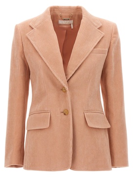 Ribbed Single Breast Corduroy Blazer Jackets Pink