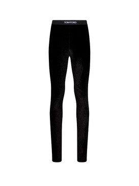 Velvet leggings with logo detail