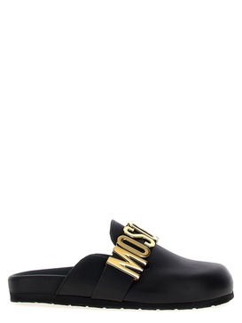 Black Lettering Logo Slip-On Loafers