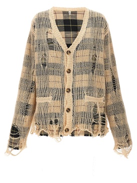 Overlay Distressed Sweater, Cardigans Beige