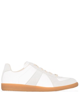 MAISON MARGIELA Men's Low-Top Leather Sneakers with Grey Suede Panels