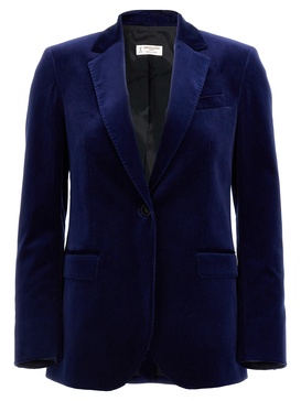 Single-Breasted Velvet Blazer Blazer And Suits Blue