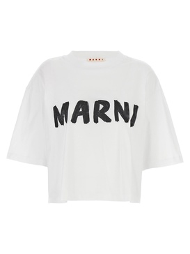 Logo Print Cropped T-Shirt White