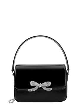 Black Leather Handbag with Crystal Bow