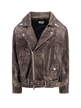 Cotton jacket with leather effect print