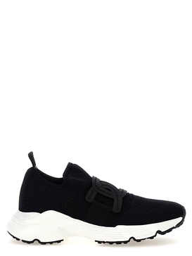 Leather-trimmed knit sneakers