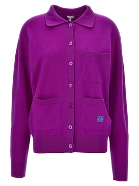 Logo Embroidery Cardigan Sweater, Cardigans Purple