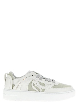 White Canvas And Faux Leather Sneakers