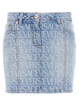 Versace Woman Printed Denim Mini Skirt