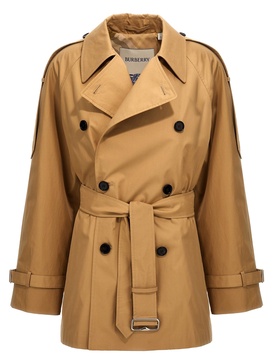 Double-Breasted Short Trench Coat Coats, Trench Coats Beige