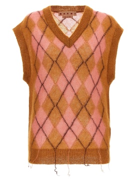 Diamond-Shaped Vest Sweater, Cardigans Multicolor