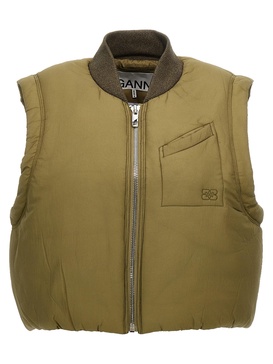 Padded Cropped Vest Gilet Green