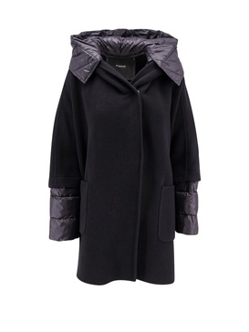 Wool coat with quilted nylon inserts