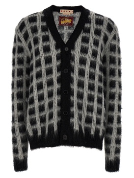 Brushed Check Fuzzy Wuzzy Sweater, Cardigans White/Black